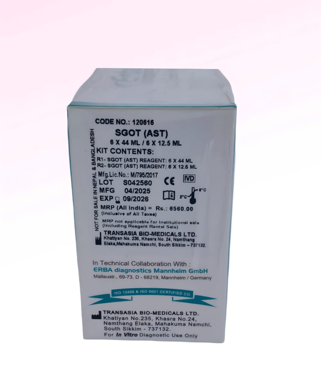 Erba SGOT R Diagnostic Test Kit ( 6 x 44 ml / 6 x 12.5 ml ) (Service Available only Hyderabad/Secunderabad Only )